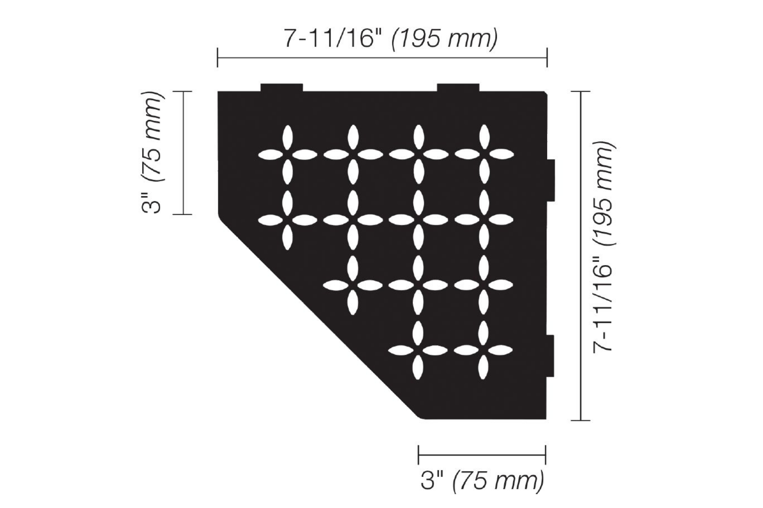 Schluter Shelf Pentagone Coin Floral Noir Mat SES2D5MGS